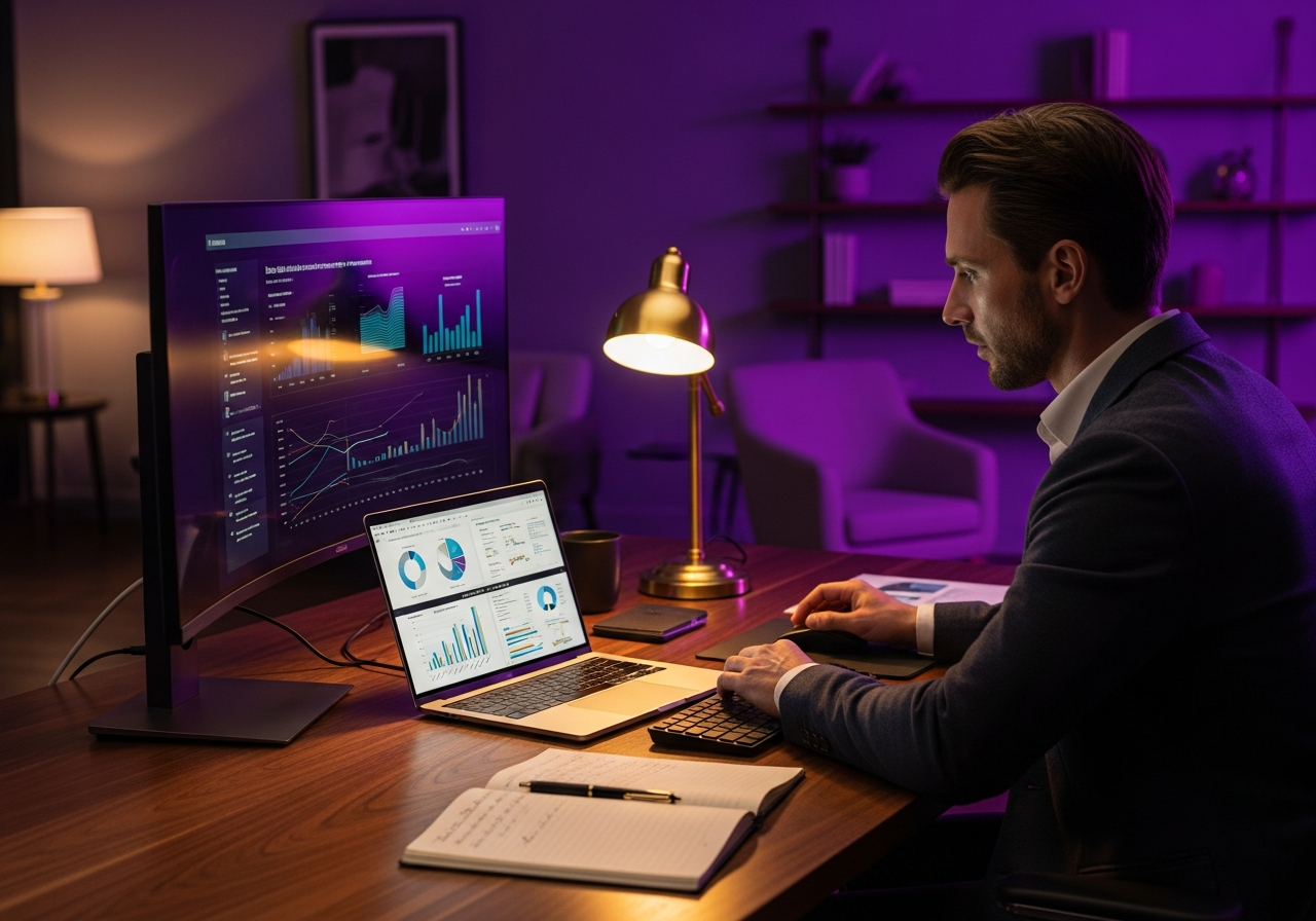 Professional reviewing real estate documents and investment materials